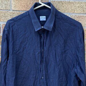 Vintage Armani Button Up Dress Shirt Blue Patterned Size 16.5